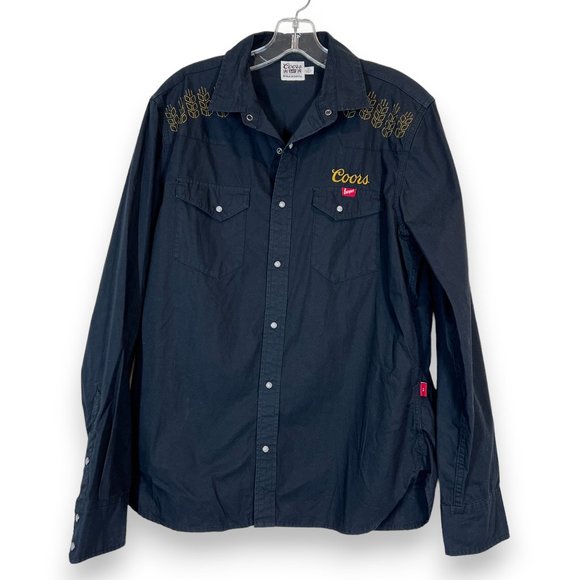 Huckberry Coors Pearl Snap Shirt Embroidered Long Sleeve Black Medium Western - Picture 2 of 14